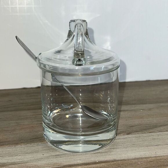 Lidded Jam Jelly Dish With Spoon  And Lid Vintage Heritage Glass Table Service - Picture 4 of 8